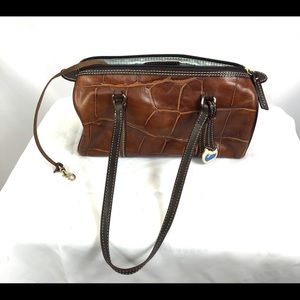 Dooney & Bourke Brown Blue White Satchel Purse